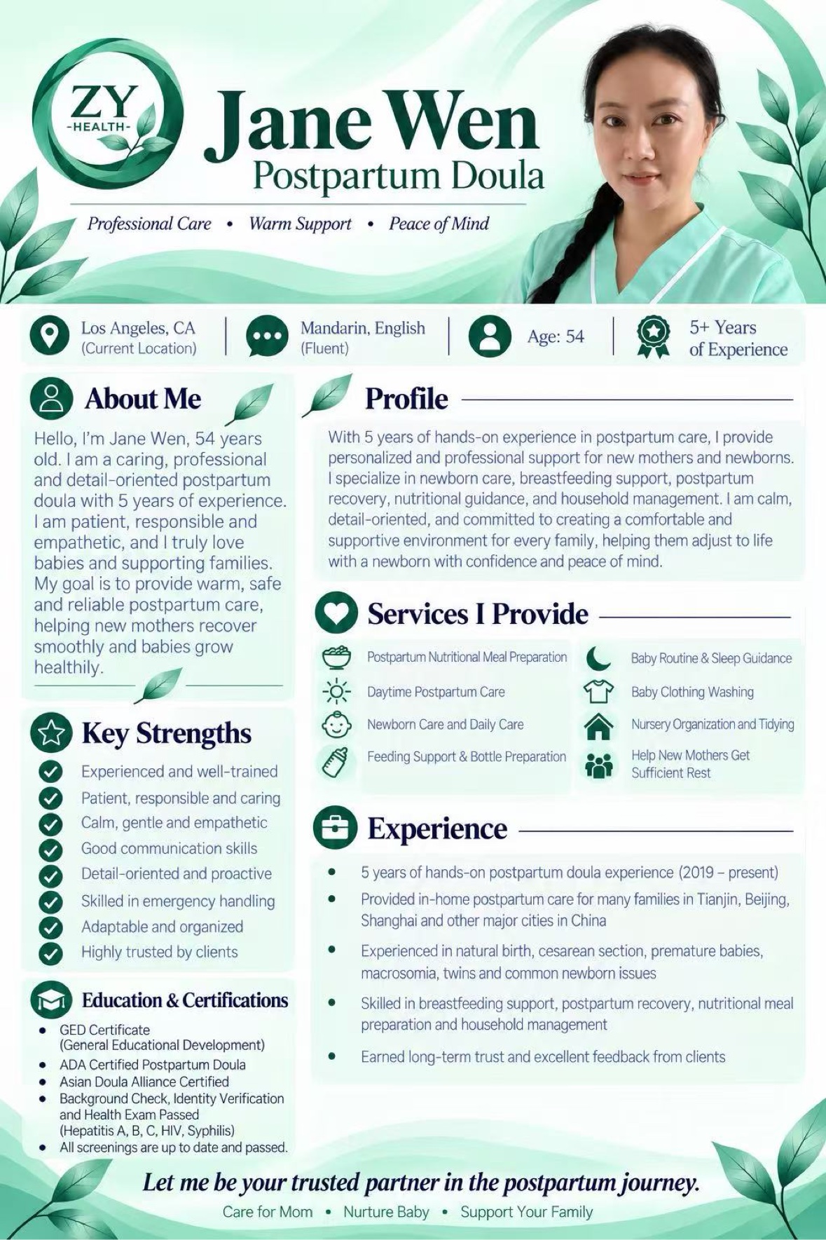 Jane Wen, postpartum doula - 5+ years experience, Los Angeles