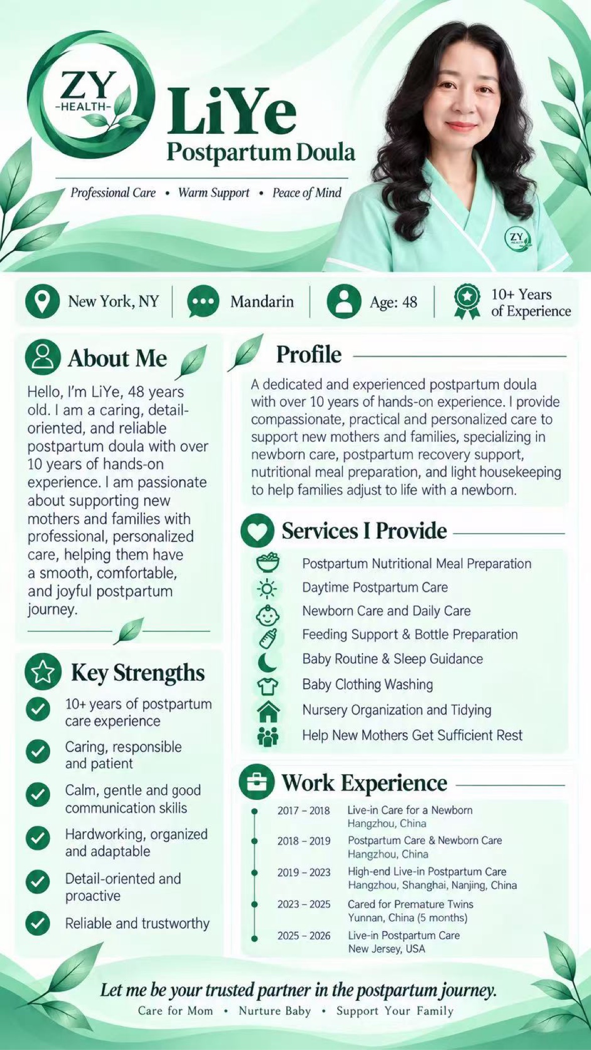 LiYe, postpartum doula - 10+ years experience, New York