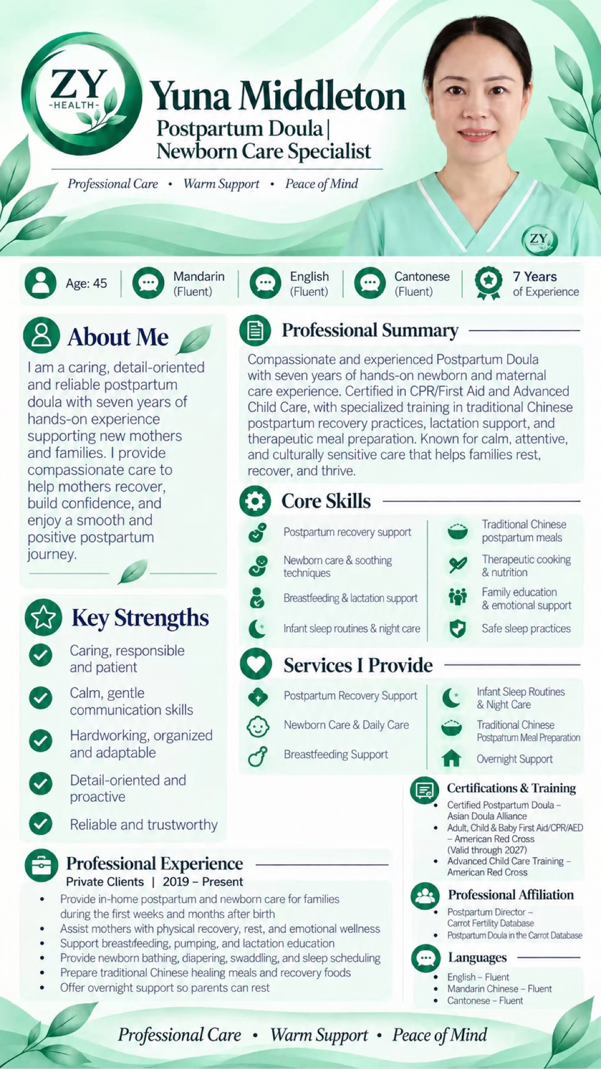 Yuna Middleton, postpartum doula - 7 years experience